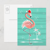 クリスマスフラミンゴストライプのポストカード シーズンポストカード (正面/裏面)