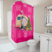 クリスマスフラミンゴトレーラー シャワーカーテン (インサイチュ)