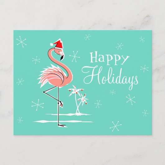 クリスマスフラミンゴハッピーホリデーズ水平 シーズンポストカード (正面)