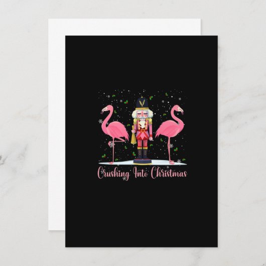 クリスマスフラミンゴピンクのくるみ割りwに押しつぶされる 招待状 (正面/裏面)
