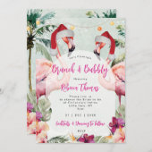 クリスマスフラミンゴブランチのブライダルシャワーの招待 招待状 (正面/裏面)