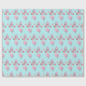 クリスマスフラミンゴブルーピンクガーリーかわいい ラッピングペーパー (フラット)