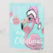 クリスマスフラミンゴブルーピンクグリーティング 案内状 (正面/裏面)