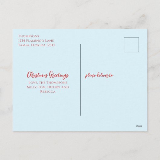 クリスマスフラミンゴホリデーライツバジェット写真 シーズンポストカード (裏面)