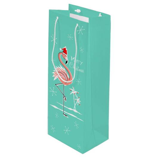 クリスマスフラミンゴメリークリスマスワイン抱き枕 ワインギフトバッグ (正面アングル)