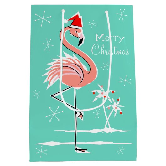 クリスマスフラミンゴメリークリスマス抱き枕媒体 ミディアムペーパーバッグ (裏面)