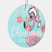クリスマスフラミンゴ写真ブルーピンクガーリーかわいい セラミックオーナメント (左)