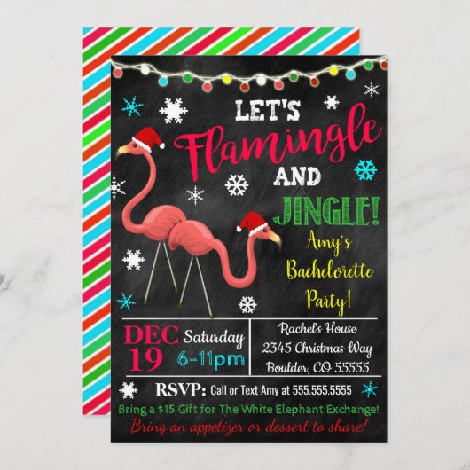 クリスマスフラミンゴ招待状 招待状 (正面/裏面)