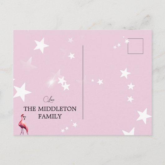 クリスマスフラミンゴ熱帯灯グリーティング ポストカード (裏面)