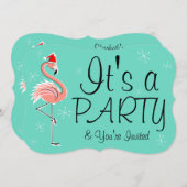 クリスマスフラミンゴ「パーティー」の招待ブラケット 招待状 (正面/裏面)