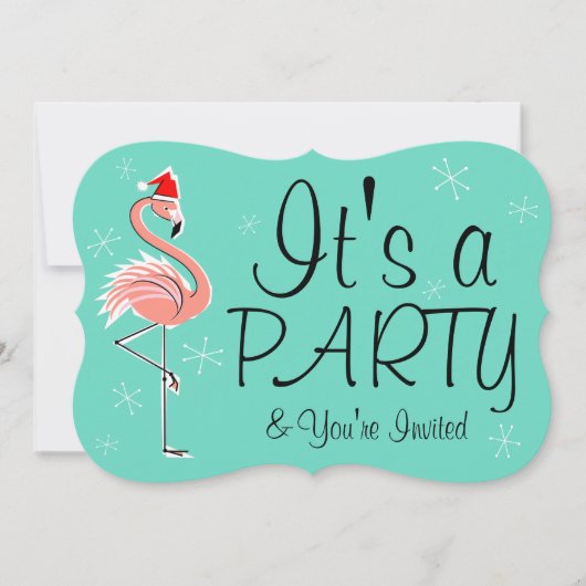 クリスマスフラミンゴ「パーティー」の招待ブラケット 招待状 (正面)