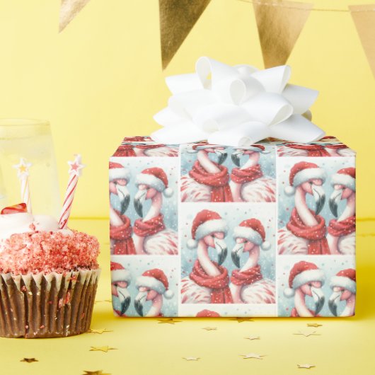 クリスマスフラミンゴ ラッピングペーパー (誕生日パーティー)