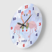 クリスマスフラミンゴ ラージ壁時計 (傾斜)