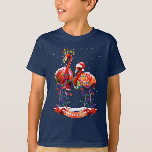 クリスマスフラミンゴ Tシャツ (正面)