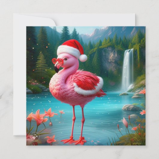 クリスマスフラミンゴAs Santa Claus-47475 招待状 (正面)