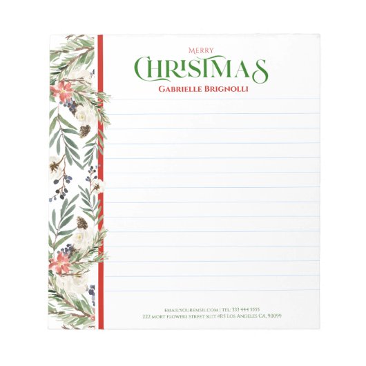 クリスマスフラワーとエバーグリー縁どズ ノートパッド (正面)