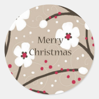 クリスマスフラワーとベリーのシール ラウンドシール