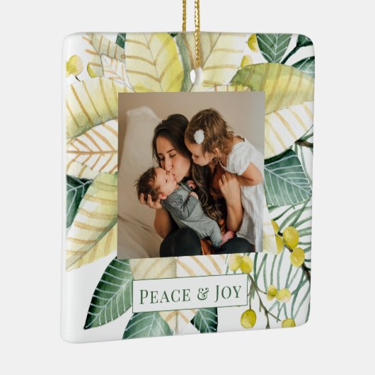 クリスマスフラワーの平和と喜びの休日の写真 セラミックオーナメント (右)