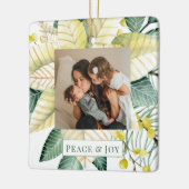 クリスマスフラワーの平和と喜びの休日の写真 セラミックオーナメント (左)
