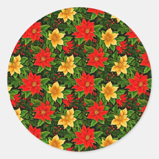 クリスマスフラワーシームレスパターン–69956 ラウンドシール (正面)