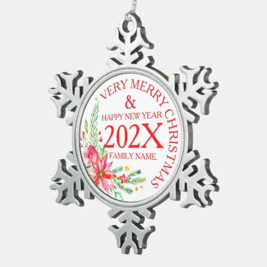 クリスマスフラワーズブーケ&文字テンプレート スノーフレークピューターオーナメント (右)