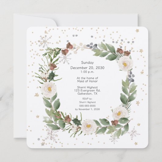 クリスマスフラワーズリースブライダルシャワー 招待状 (裏面)