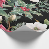 クリスマスフラワーズレッドホワイトポインセティアスブラック ラッピングペーパー (角)
