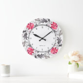 クリスマスフラワーズ&リーフズリース ラージ壁時計 (ホーム)