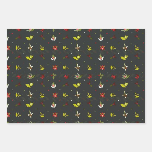 クリスマスフラワードールの継ぎ目のない模様ベクター ラッピングペーパーシート (正面2)