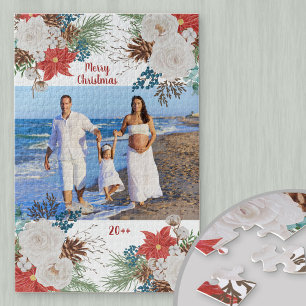 クリスマスフラワーパーソナライズされたズ写真 ジグソーパズル