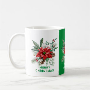 クリスマスフラワーブーケメリークリスマス文字2 コーヒーマグカップ