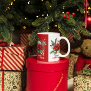 クリスマスフラワーブーケ赤と白 コーヒーマグカップ