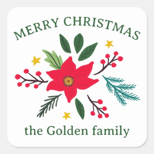 クリスマスフラワーボタニカルフェスティバルカスタム スクエアシール (正面)