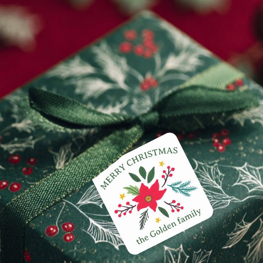 クリスマスフラワーボタニカルフェスティバルカスタム スクエアシール