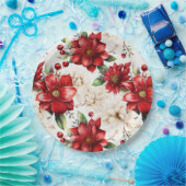 クリスマスフラワーポインセチア赤い緑パターン ペーパープレート (パーティー)