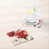 クリスマスフラワーポインセチア赤緑パターン スクエアペーパーコースター (インサイチュ)