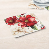 クリスマスフラワーポインセチア赤緑パターン スクエアペーパーコースター (アングル)