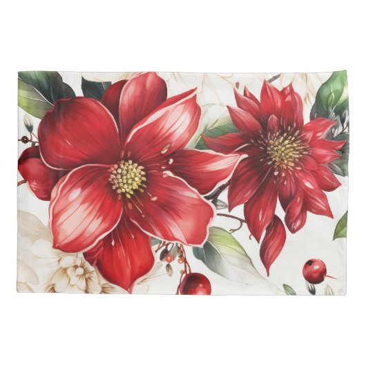 クリスマスフラワーポインセチア赤緑パターン 枕カバー (裏面)