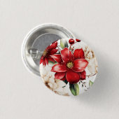 クリスマスフラワーポインセチア赤緑パターン 缶バッジ (正面&裏面)