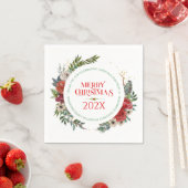 クリスマスフラワーリースとタイポグラフィナプキン スタンダードカクテルナプキン (インサイチュ)