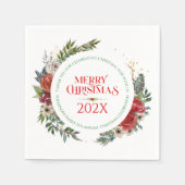 クリスマスフラワーリースとタイポグラフィナプキン スタンダードカクテルナプキン (正面)