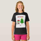 クリスマスフランケンチーズガールズブラックベーシックTシャツ Tシャツ (正面フル)