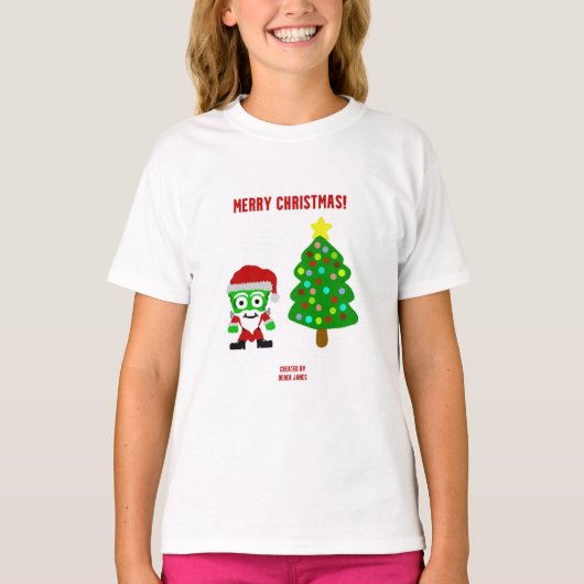 クリスマスフランケンチーズガールズホワイトベーシックTシャツ Tシャツ (正面)
