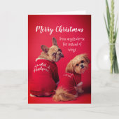 クリスマスフランスのかわいいブルドッグとシーズー(犬)Tzu カード (正面)