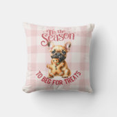 クリスマスフランスののお祝いを求めるブルドッグ クッション (正面)