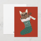 クリスマスフランスのストッキングでブルドッグ シーズンカード (正面/裏面)