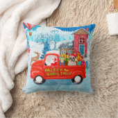 クリスマスフランスのデリバリートラック雪のブルドッグ クッション (ブランケット)