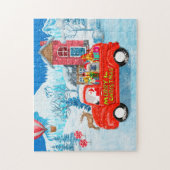クリスマスフランスのデリバリートラック雪のブルドッグ ジグソーパズル (縦)