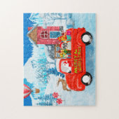 クリスマスフランスのデリバリートラック雪のブルドッグ ジグソーパズル (縦)