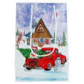 クリスマスフランスのデリバリートラック雪のブルドッグ ミディアムペーパーバッグ (裏面)